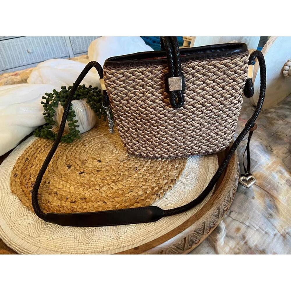 Brighton Purse Woven Natural Jute Leather Trim Crossbody Shoulder Bag Bag